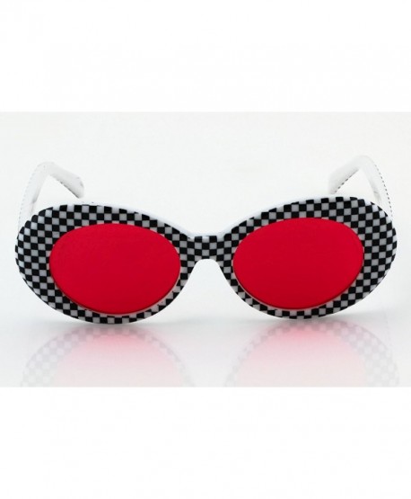 Bold Retro Oval Mod Thick Frame Sunglasses Clout Goggles With Round Lens Checkered Red Lens