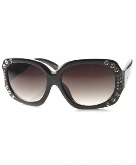 Women S Bold Rhinestone Embellished Frame Wide Temple Oversize Sunglasses 58mm Black