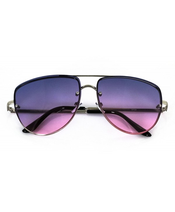 Elite Oversized Rimless Gradient Lens Metal Frame Mens Womens Aviator Sunglasses Purple 