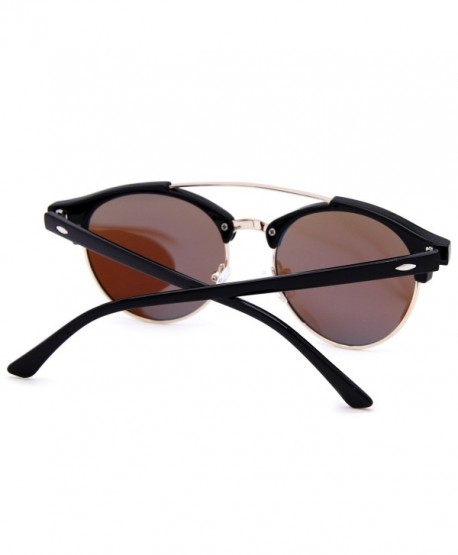 Double Bridge Semi Rimless Retro Polarized Reflective Round Wayfarer Sunglasses Black Frame 6669