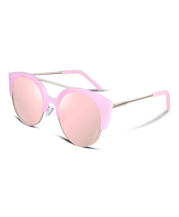 Fashion Mirrored Cat Eye Sunglasses Women Metal Half Frame Uv400 Lens B2261 Pink Sakura Pink