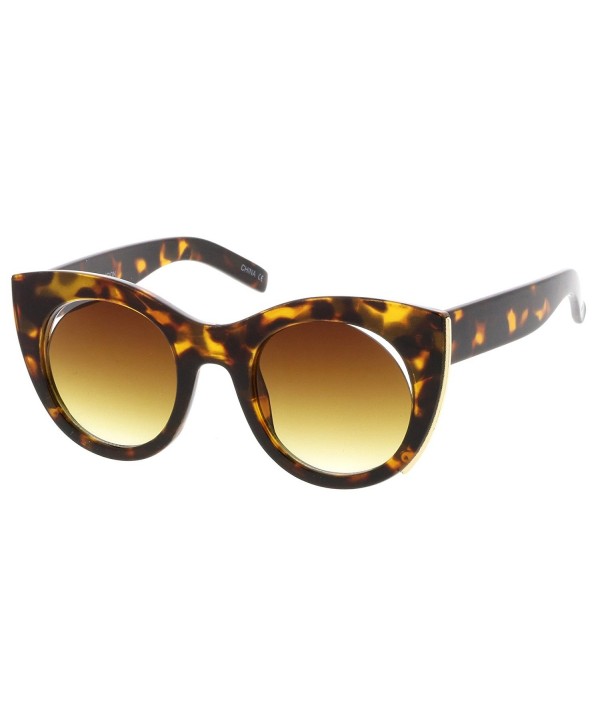 Women's Oversize Metal Trim Cutout Round Flat Lens Cat Eye Sunglasses ...
