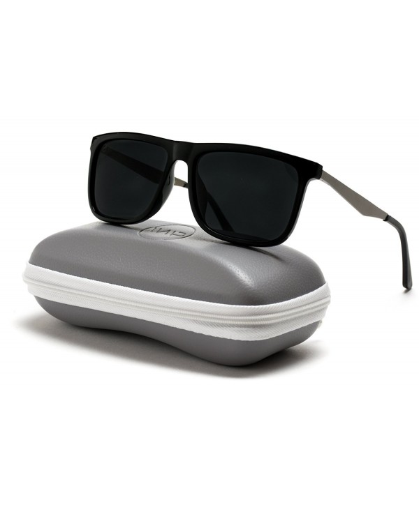 Flat Top Polarized Lens Square Black Sunglasses for Men - Matte