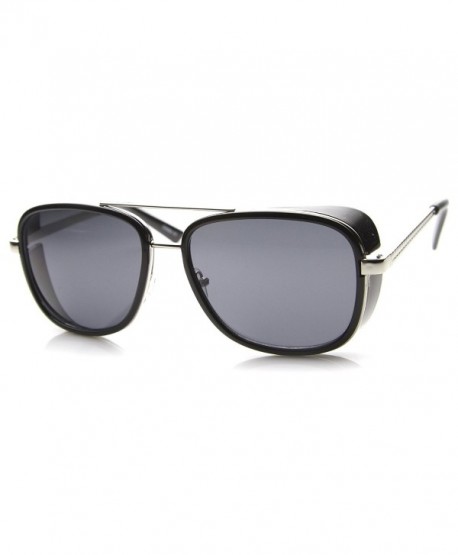 Classic Side Shield Double Bridged Flat Lens Metal Aviator Sunglasses ...