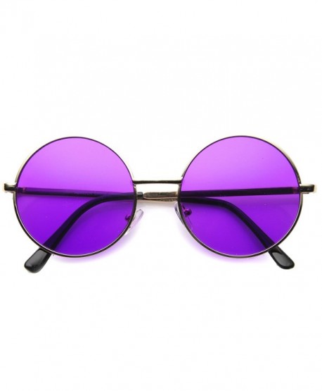 Retro Slim Full Metal Frame Colored Mirror Lens Round Sunglasses 51mm ...